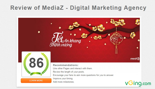 Fanpage của Mediaz được LikeAnalyzer đánh giá ở mức 86 điểm