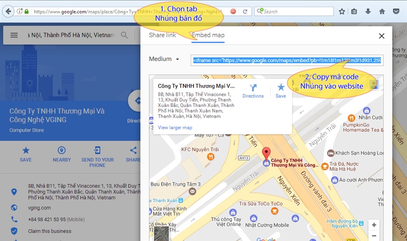 Tích hợp nhúng chèn bản đồ địa chỉ google maps vào website