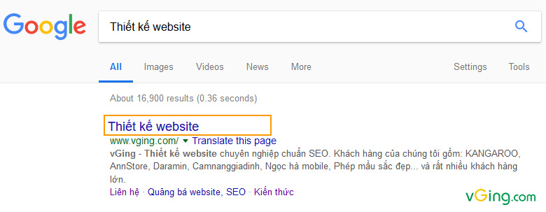  Tên meta title được hiện thị khi tìm kiếm google
