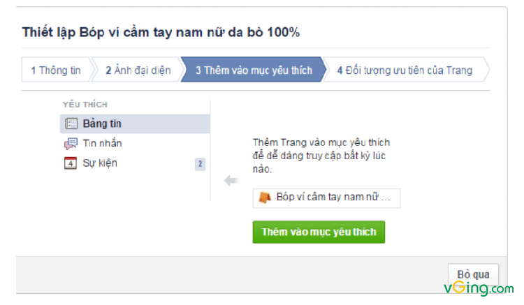 Thiếp lập mục yêu thích trên facebook