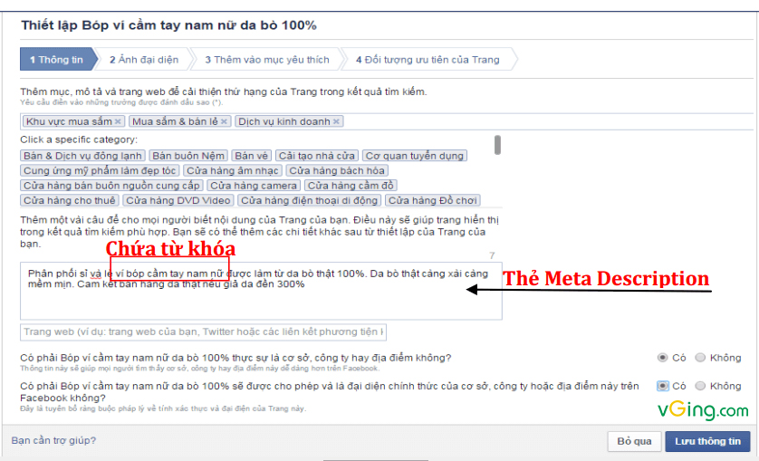 Thiết lập thông tin doanh nghiệp trên facebook