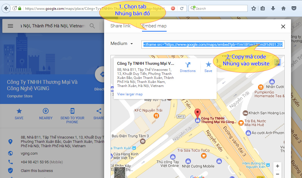 Tích hợp nhúng địa chỉ google maps vào website